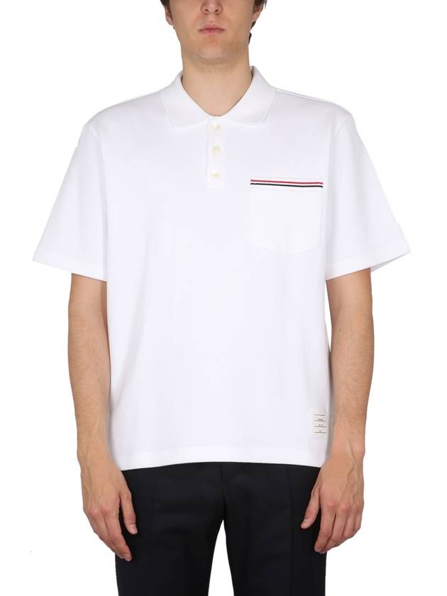 RWB Pocket Interlock Cotton Short Sleeve Polo Shirt White - THOM BROWNE - BALAAN 2