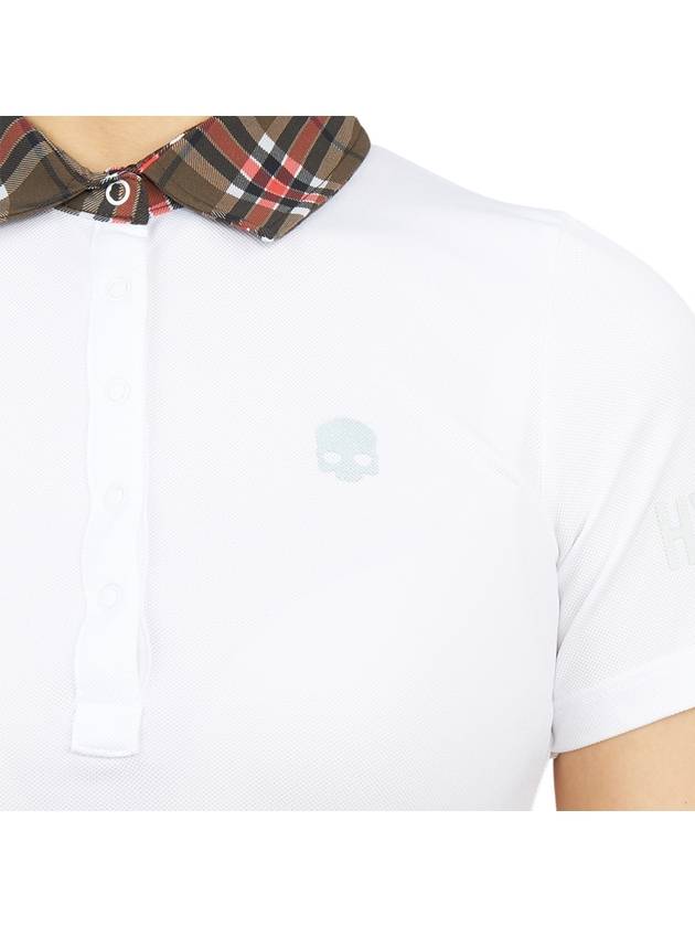 Women's Golf Logo Tech Tartan Neck Short Sleeve PK Shirt White - HYDROGEN - BALAAN 9