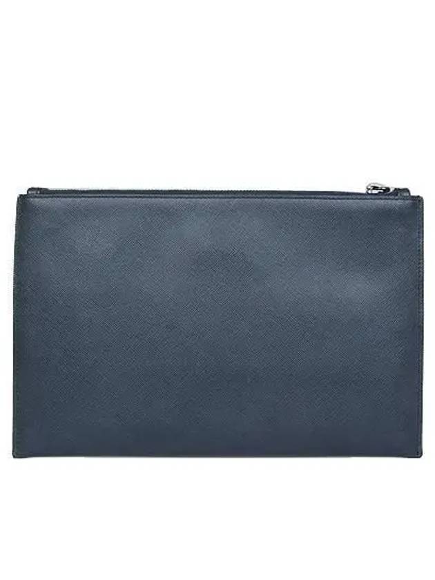 2NG05V Silver Logo Navy Color Saffiano Pouch and Clutch - PRADA - BALAAN 3