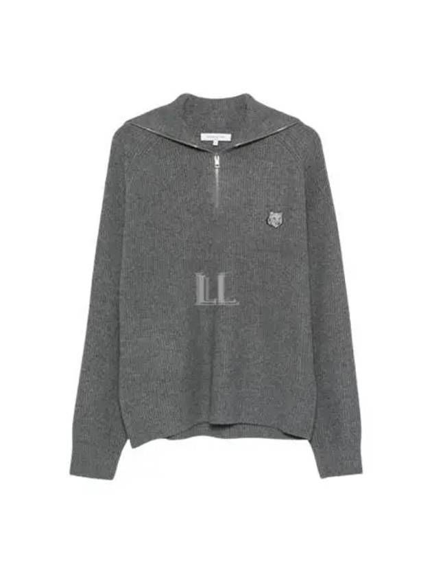 Fox Head Patch Half Zip Up Knit Top Grey - MAISON KITSUNE - BALAAN 2