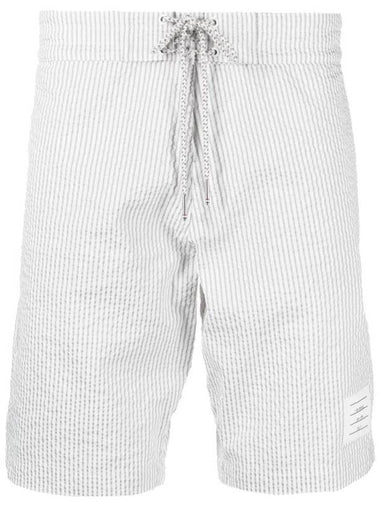 Men's Seersucker 4 Bar Drawstring Board Swim Shorts Grey - THOM BROWNE - BALAAN 1