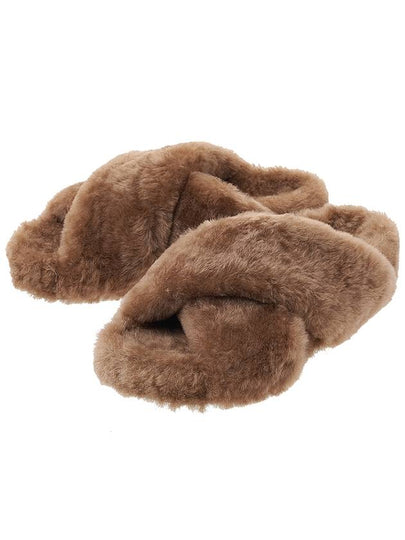 Cross Strap Shearling Slippers Brown - JIL SANDER - BALAAN 2