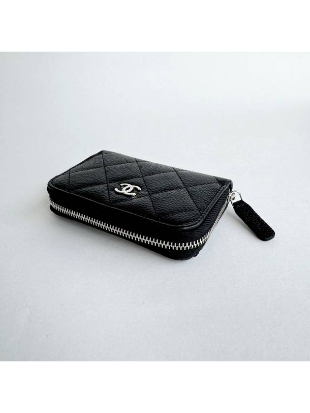 Classic Zipped Coin Purse Grained Calfskin Silver Black - CHANEL - BALAAN 7