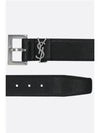 Silver Hardware Monogram Buckle Leather Belt Black - SAINT LAURENT - BALAAN 5