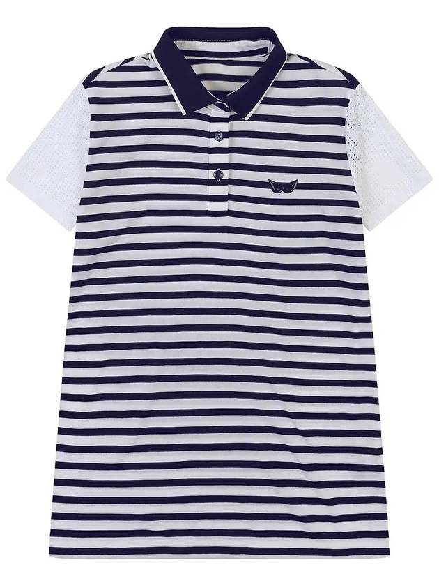 Poly Rayon Stripe Yoko Golf T-Shirt NAVY - WHITEBALL - BALAAN 10