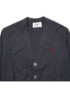 Red Heart Logo Merino Wool Cardigan Heather Grey - AMI - BALAAN 4