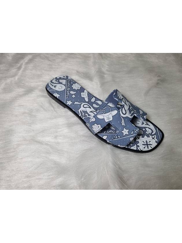 Oran Sandals Slippers Bandana Blue H241061Z1D - HERMES - BALAAN 3