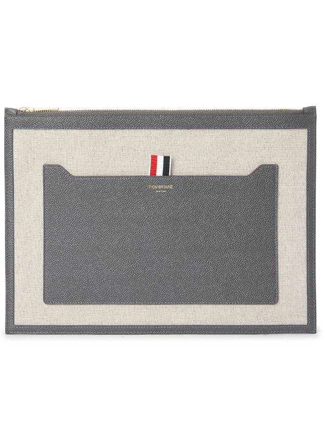 RWB Stripe Two-Tone Canvas Clutch Bag Beige Grey - THOM BROWNE - BALAAN 2