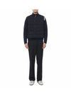 Men's Reversible Padded 4 Bar Funnel Neck Merino Jersey Padding Jacket Navy - THOM BROWNE - BALAAN 4