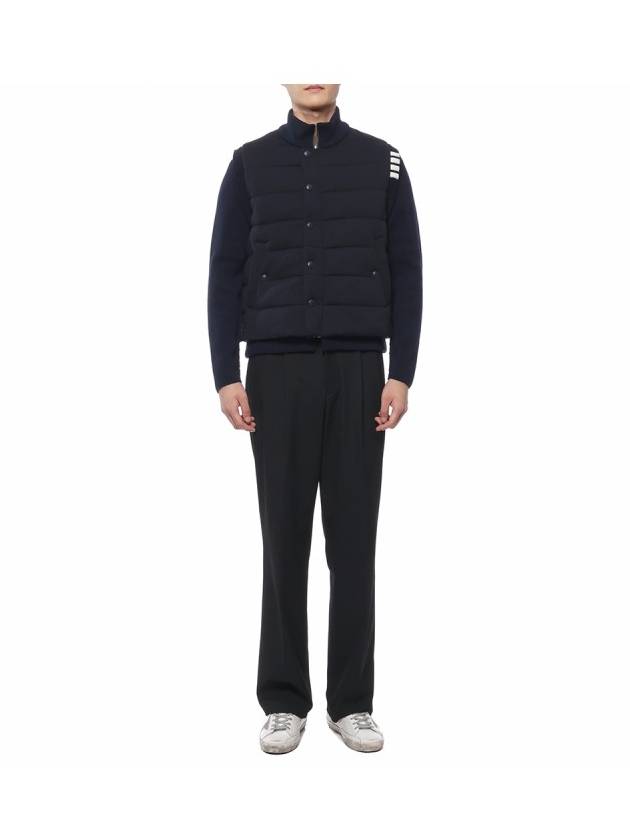 Men's Reversible Padded 4 Bar Funnel Neck Merino Jersey Padding Jacket Navy - THOM BROWNE - BALAAN 4