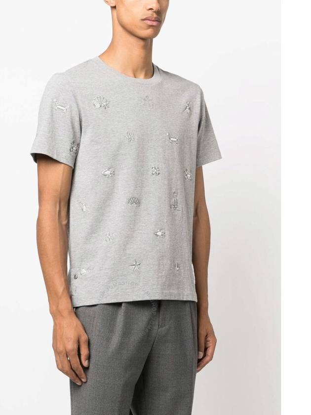 Embroidered Cotton Short Sleeve T-Shirt Grey - THOM BROWNE - BALAAN 3