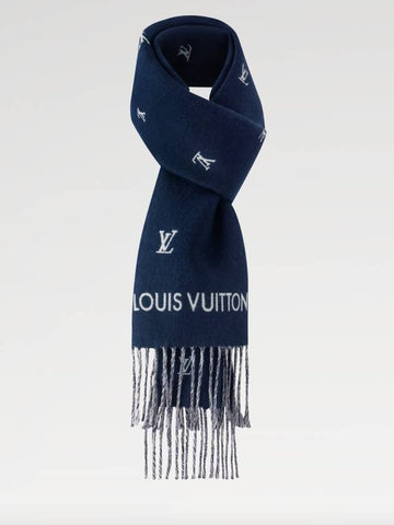 Men s Scarf LV Blason Wool Muffler Navy Blue M77274 - LOUIS VUITTON - BALAAN 1