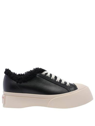 Women s Lace Pablo Shearling Leather Low Top Sneakers Black - MARNI - BALAAN 1