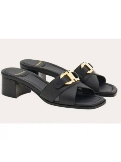 Gancini Ornament Slide Sandal Heels Black - SALVATORE FERRAGAMO - BALAAN 2