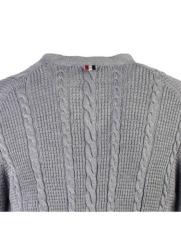 Cable Knitwear Virgin Wool Cardigan Grey - THOM BROWNE - BALAAN 7