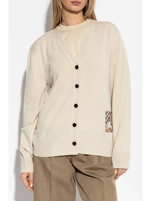 Burberry Wool Cardigan With Logo Patch, Women's, Cream - BURBERRY - BALAAN 3