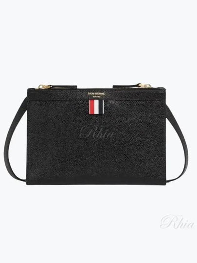 Logo 4 Bar Leather Clutch Bag Black - THOM BROWNE - BALAAN 2