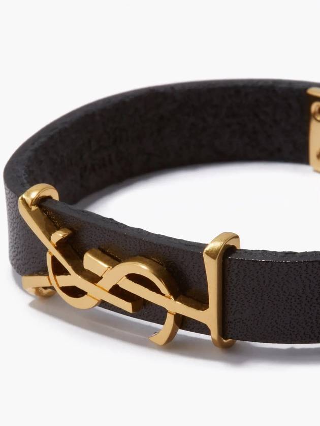 Saint Laurent YSL Gold Monogram Logo Leather Bracelet Black - SAINT LAURENT - BALAAN 2