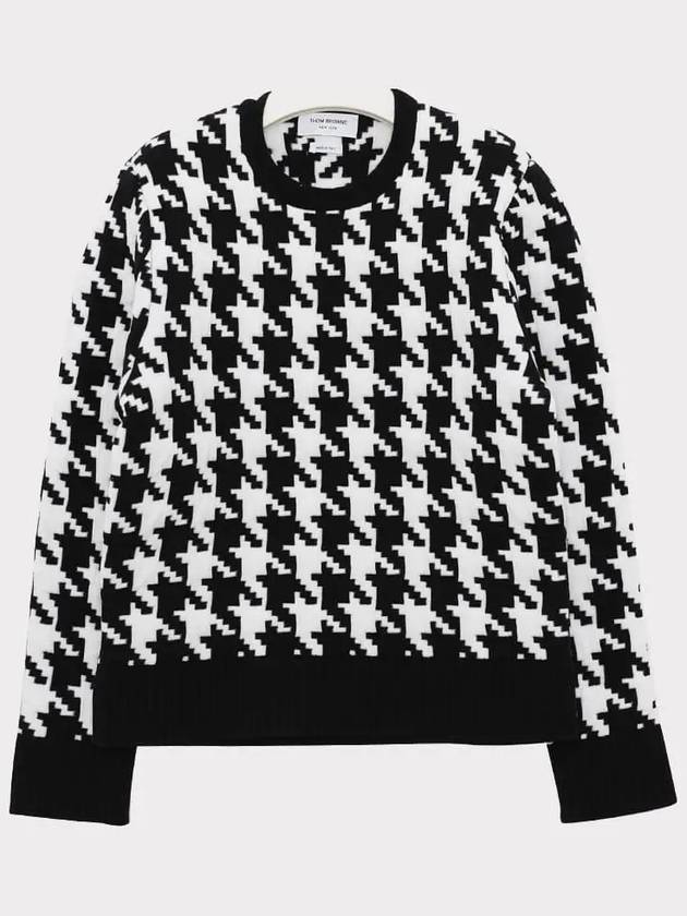 Houndstooth Quilted Merino Wool Knit Top Black White - THOM BROWNE - BALAAN 4