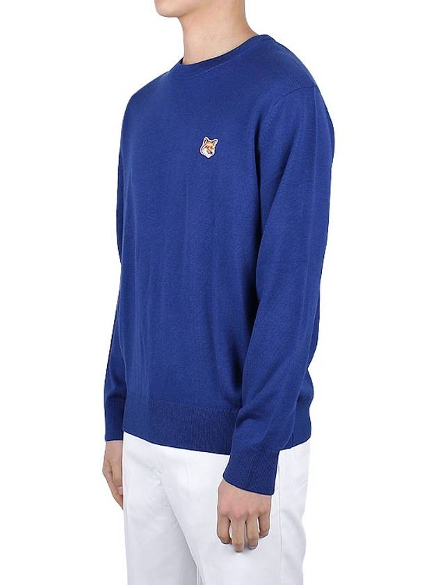 Fox Head Patch Regular Round Neck Pullover Knit Top Blue - MAISON KITSUNE - BALAAN 4