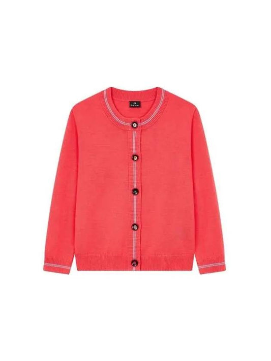 8th Anniversary Last 15 Double Coupon 9 7 8 PS Women s Color Matching Line Crew Neck Wool Cardigan Coral Pink - PAUL SMITH - BALAAN 1