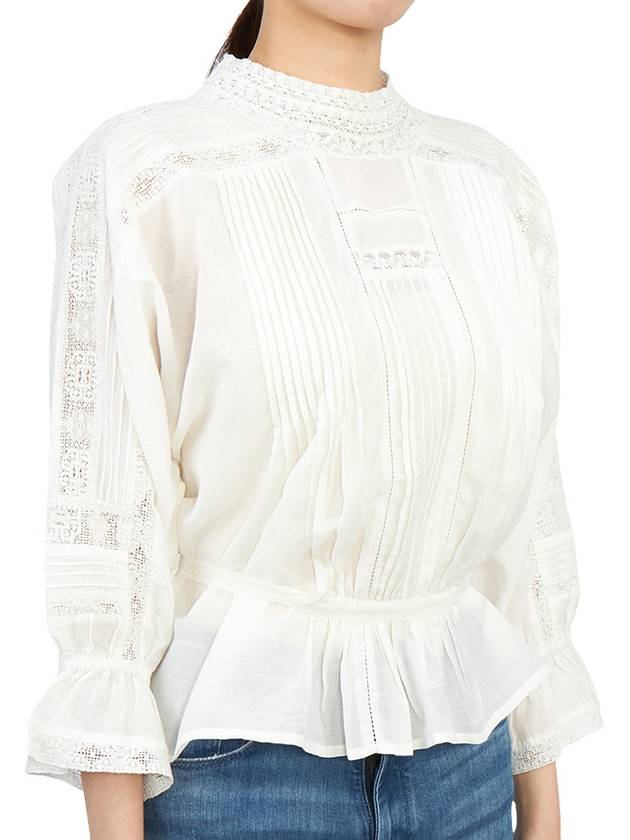 Women's Lace Crew Neck Cotton Blouse White - VANESSA BRUNO - BALAAN 4