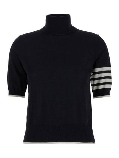 4 Bar Relaxed Fit Fine Merino Wool Turtleneck Black - THOM BROWNE - BALAAN 2