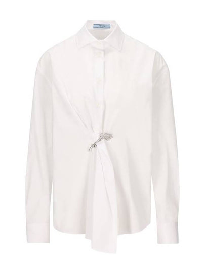 Crystal Brooch Poplin Shirt White - PRADA - BALAAN 2