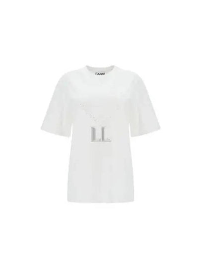 Heavy Cotton Drop Shoulder Heart Short Sleeve T-Shirt White - GANNI - BALAAN 2