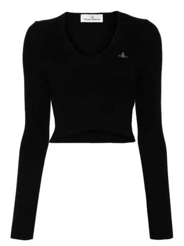 Bea Cropped V-Neck Knit Top Black - VIVIENNE WESTWOOD - BALAAN 2