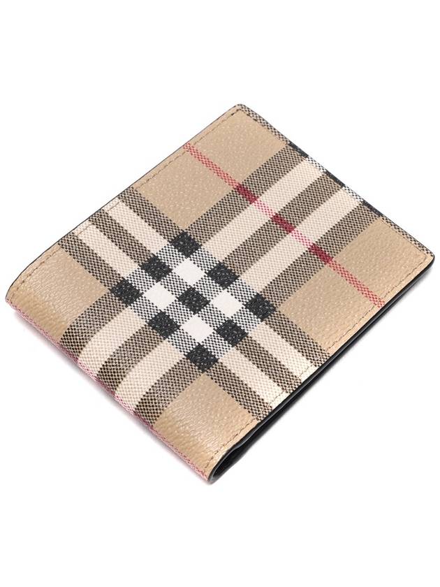 Check Slim Bifold Leather Half Wallet Beige - BURBERRY - BALAAN 6