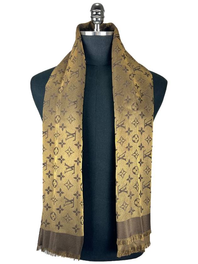 Monogram Shine Silk Gold Brown Muffler Shawl M75122 - LOUIS VUITTON - BALAAN 8