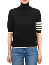 4 Bar Relaxed Fit Fine Merino Wool Turtleneck Black - THOM BROWNE - BALAAN 2