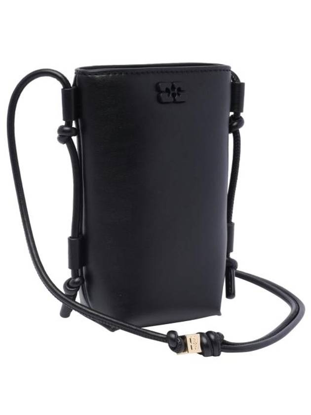 Bou Logo Leather Cross Bag Black - GANNI - BALAAN 3