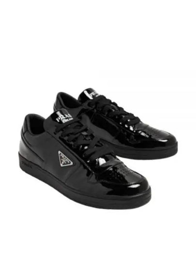 Men's Downtown Triangle Logo Leather Low Top Sneakers Black - PRADA - BALAAN 2