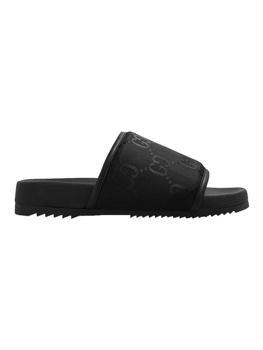 GG Monogram Slide Slippers Black - GUCCI - BALAAN.