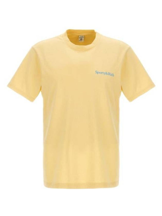 Slogan Print Cotton Short Sleeve T-Shirt Yellow - SPORTY & RICH - BALAAN 1