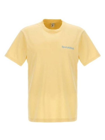 Slogan Print Cotton Short Sleeve T-Shirt Yellow - SPORTY & RICH - BALAAN 1