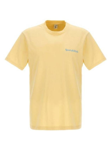 Slogan Print Cotton Short Sleeve T-Shirt Yellow - SPORTY & RICH - BALAAN 1