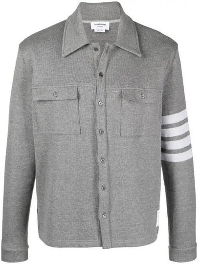 Double Face Cotton Knit 4 Bar Button Shirt Jacket Grey - THOM BROWNE - BALAAN 2