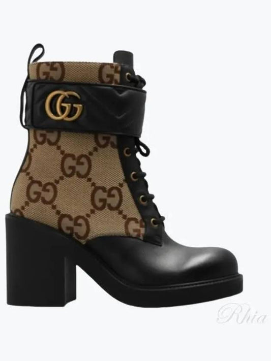 Women's Double G Canvas Middle Boots Camel - GUCCI - BALAAN 2