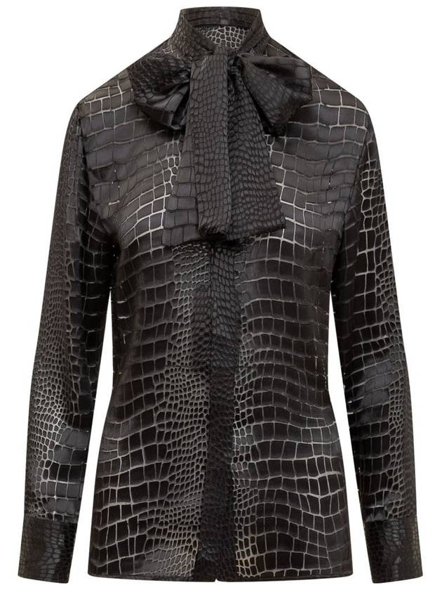 Women's Crocodile Effect Long Sleeve Shirt Black - VERSACE - BALAAN 2