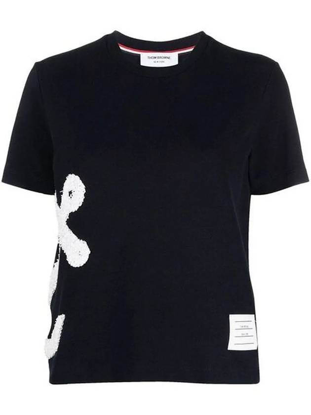 Women's Boucle Anchor Embroidered Short Sleeve T Shirt Navy - THOM BROWNE - BALAAN 3