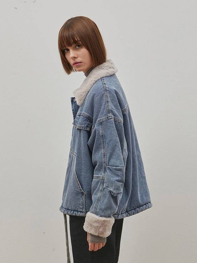 Denim Tuck Sleeve Eco Fur Jacket Indigo - RYUL+WAI: - BALAAN 3