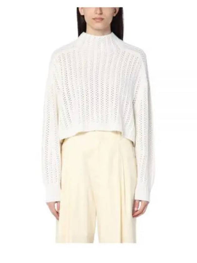 High Neck Back Button Crop Knit Top White - MAX MARA - BALAAN 2