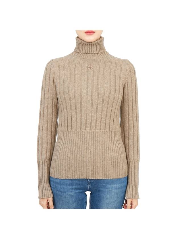 Ribbed Knit Turtleneck Beige Turf Melange - TORY BURCH - BALAAN 2