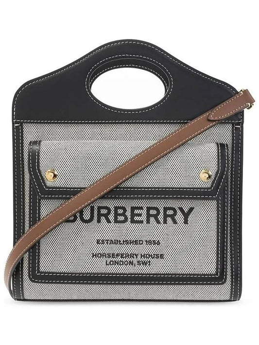 Mini Tri-tone Cotton Canvas and Leather Pocket Crossbody Bag Black Tan - BURBERRY - BALAAN 2