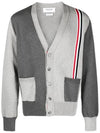 Fun Mix V-neck Cotton Cardigan Grey - THOM BROWNE - BALAAN 3