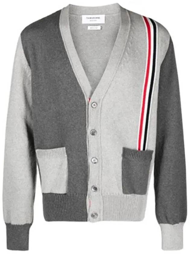 Fun Mix V-neck Cotton Cardigan Grey - THOM BROWNE - BALAAN 2