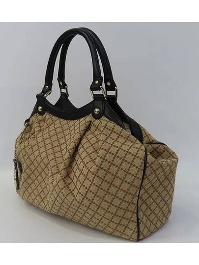 211944 Brown jacquard black leather trim Suki tote bag - GUCCI - BALAAN 2